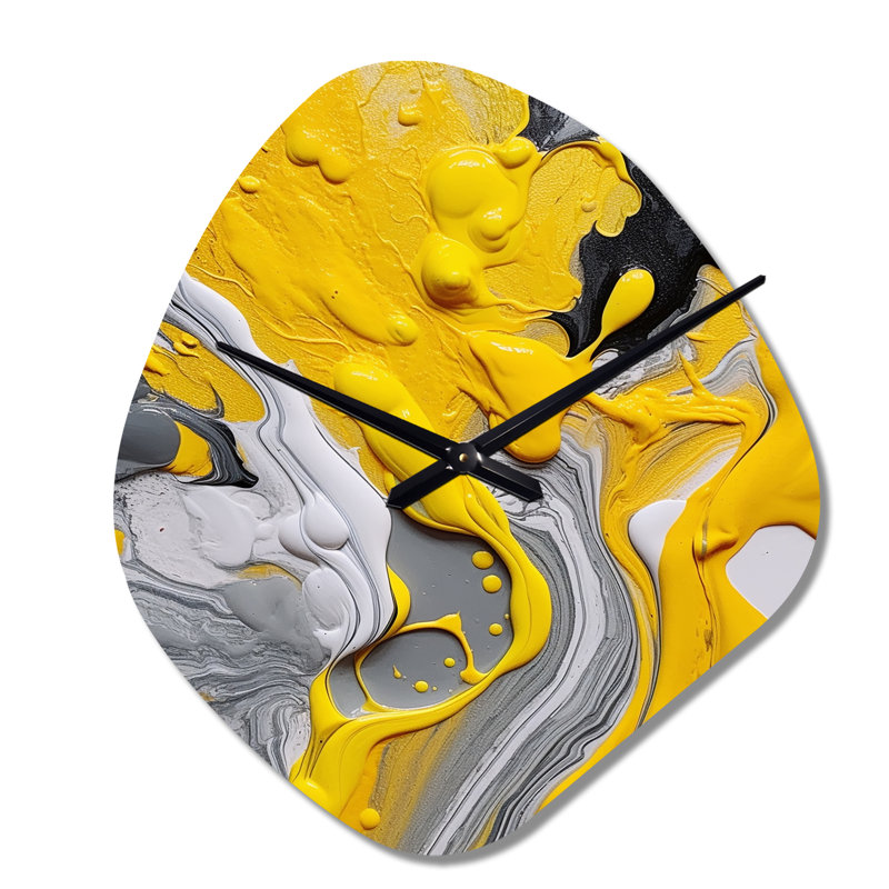 Jaune et gris Cosmic Vibations II - grande horloge murale jaune en forme de nébuleuse - forme unique, Petit
