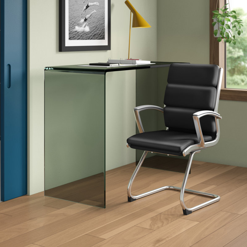 Nahlia Vinyl Seat Reception Chair with Metal Frame, Black