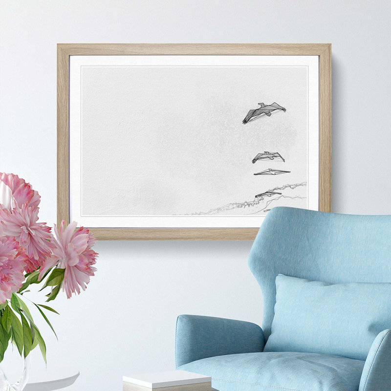 Pelican Formation in Abstract - Picture Frame Painting Print, 48cm H x 65cm W x 2cm D, Oak Framed