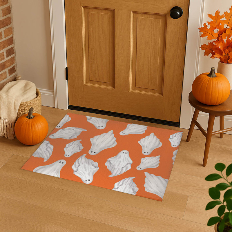 Tapis d'entrée Spooky Ghost, L 24 po x L 36 po, Orange