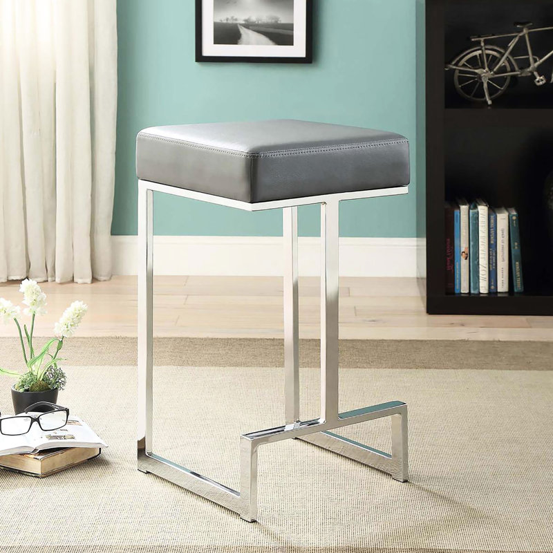 Modern Chic Grey Counter Height Stool With Padding And Legs Seat Detailing For Dining Room