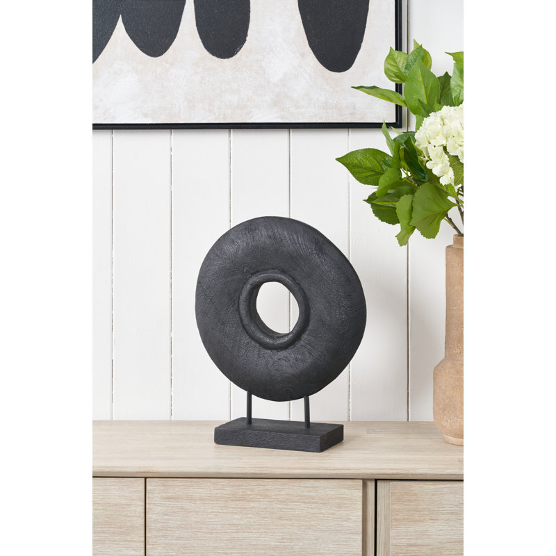 Handcarved Mango Wood Circular Ornament, Black