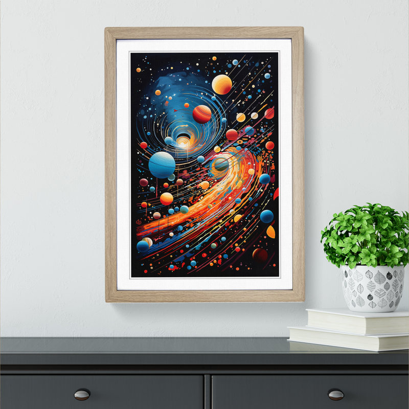 Universe Orphism - Single Picture Frame Print on Wood, Oak Framed, 46cm H x 34cm W