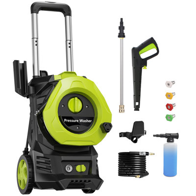 Nettoyeur haute pression électrique 5350PSI MAX 2.0GPM, nettoyage à haute pression, performance de nettoyage efficace, avec 4 embouts de buse, bouteille de savon 500 ml, lance en acier inoxydable, système d'arrêt total pour la clôture, le jardin, la cour, l'extérieur, l'allée, le nettoyage du patio