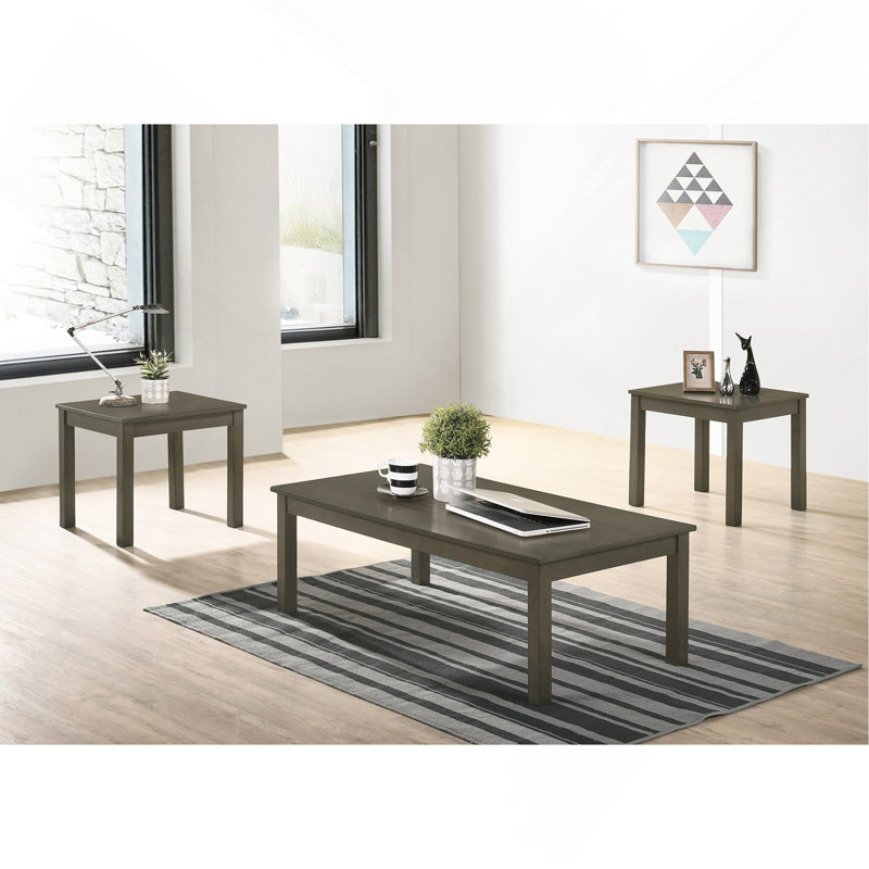 Élégant ensemble de tables basses 3 pièces et 1 table basse et 2 tables de bout gris foncé