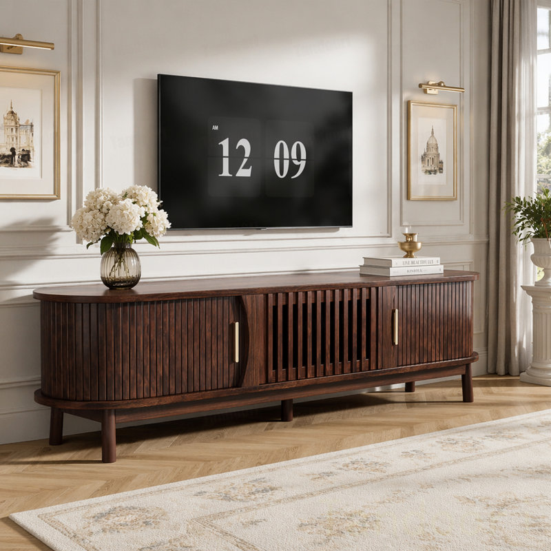 Meuble télé moderne pour téléviseur de 75 po, meuble audio-vidéo en bois avec meuble de rangement, console de télévision, chambre à coucher