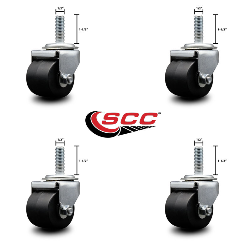 Low Profile Polyolefin 2 Inch Wheel 1/2 Inch Threaded Stem Caster Set SCC