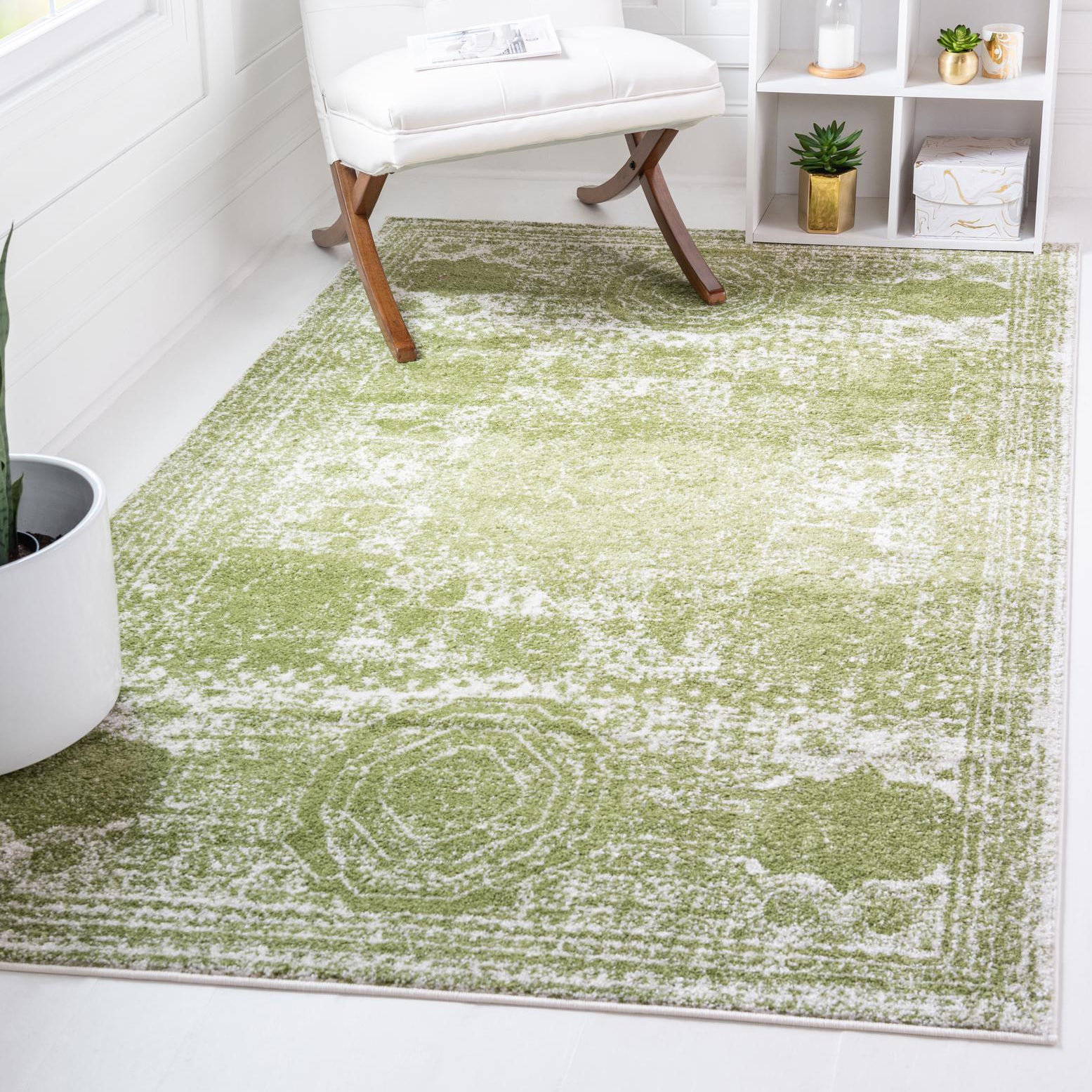 Hauteloom Naja Recycled Material Hallway, Kitchen Machine Washable Runner  Rug - Green, Brown, Ivory - 2'6 x 8' 