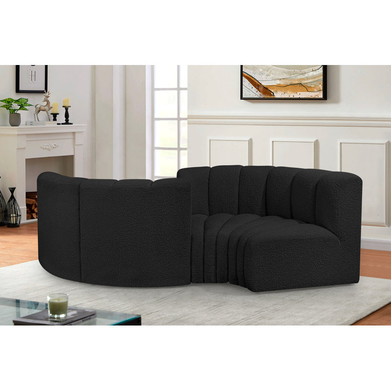 Iyra Upholstered Curved Sectional Reversible, Black Boucle Fabric