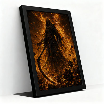 "Grim Reaper" avec faux en flammes ardentes et art mural noir d'Halloween