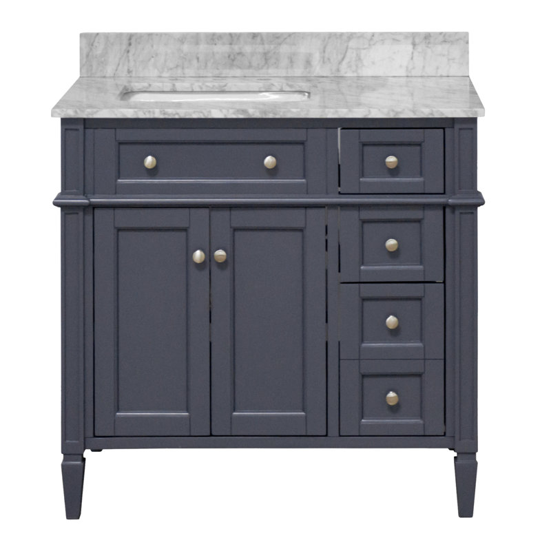 Ensemble de meuble-lavabo simple 36 po Lakeland avec comptoir gris marine et comptoir en marbre de Carrare, Gris marine