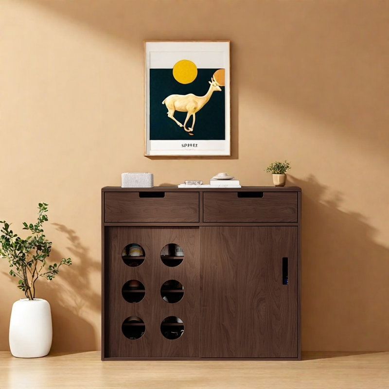 Armoire console à porte coulissante, H 37,4 po x l 43,3 po x P 15 po, Marron foncé