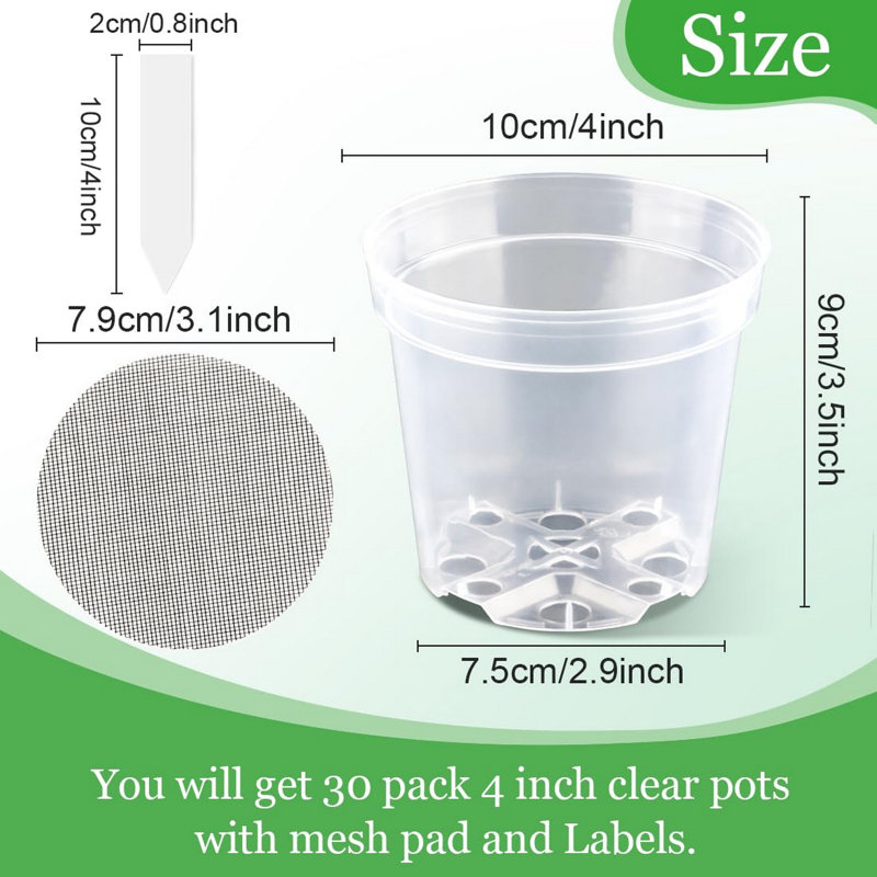 Transparent Plant Seedling Pot, 3.5" H x 4" W x 4" D