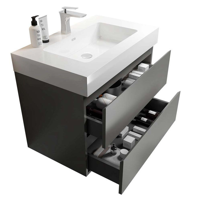 Ensemble de meuble-lavabo mural simple 30 po, Blanc / gris