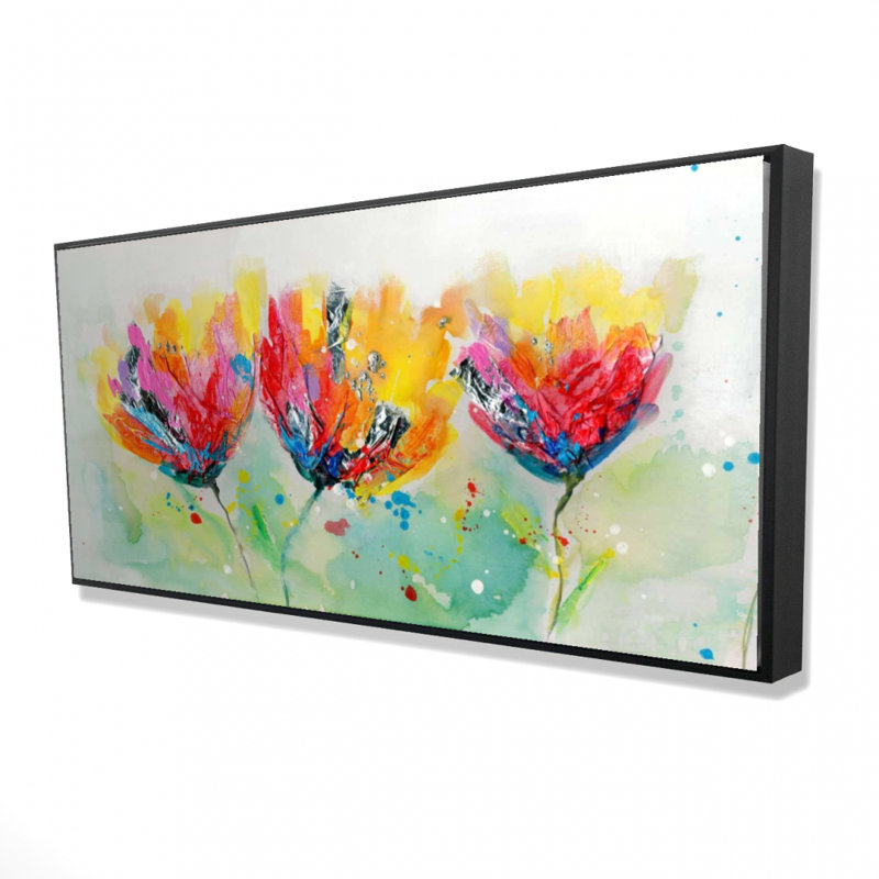 Four colorful flowers - 24"x48" Framed canvas