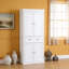 Armoire de rangement pour garde-manger de 72 po, armoires utilitaires autoportantes avec portes, tiroir et 3 tablettes réglables, garde-manger haut pour la cuisine, le salon, la salle à manger, la buanderie, blanc