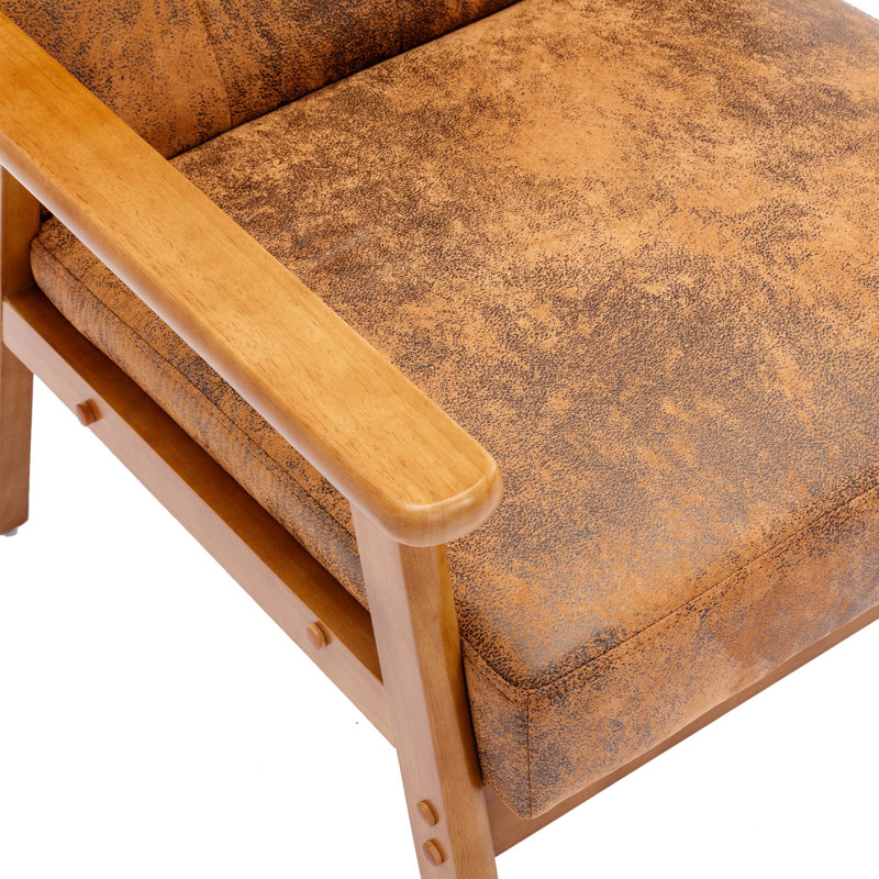 Accent Chairs Set of 2 with Side Table, Wood and Fabric Armchairs Side Chair, Polyester Coffee