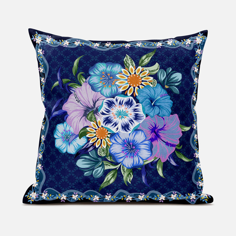 Housse de coussin en polyester pour l'intérieur et l'extérieur, 20 po x 20 po, Indigo / jaune / bleu foncé