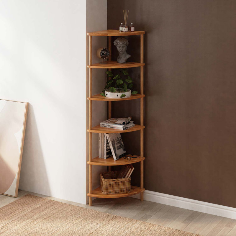 Webb Corner Bookcase, 6 Shelf Solid Wood Corner Bookshelf for Living Room and Office