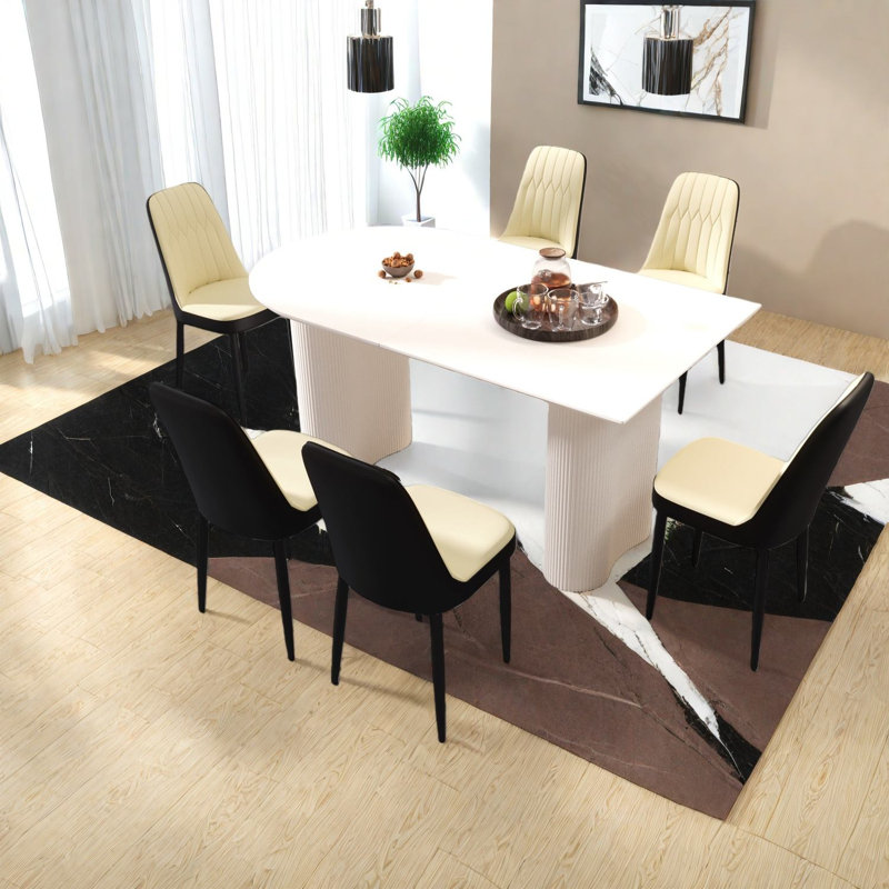 Ensembles de table de salle à manger en MDF crème moderne avec chaises en polyuréthane, parfaits pour la maison et la cuisine