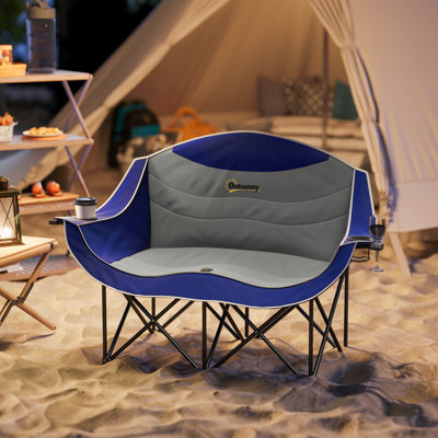 Double Camping Chair for Adults, Padded Folding Camp Chair for 2 Person with Armrest, Wine Glass Holder, Cup Holder, Carry Bag for Outdoor Sports, Pic by Outsunny