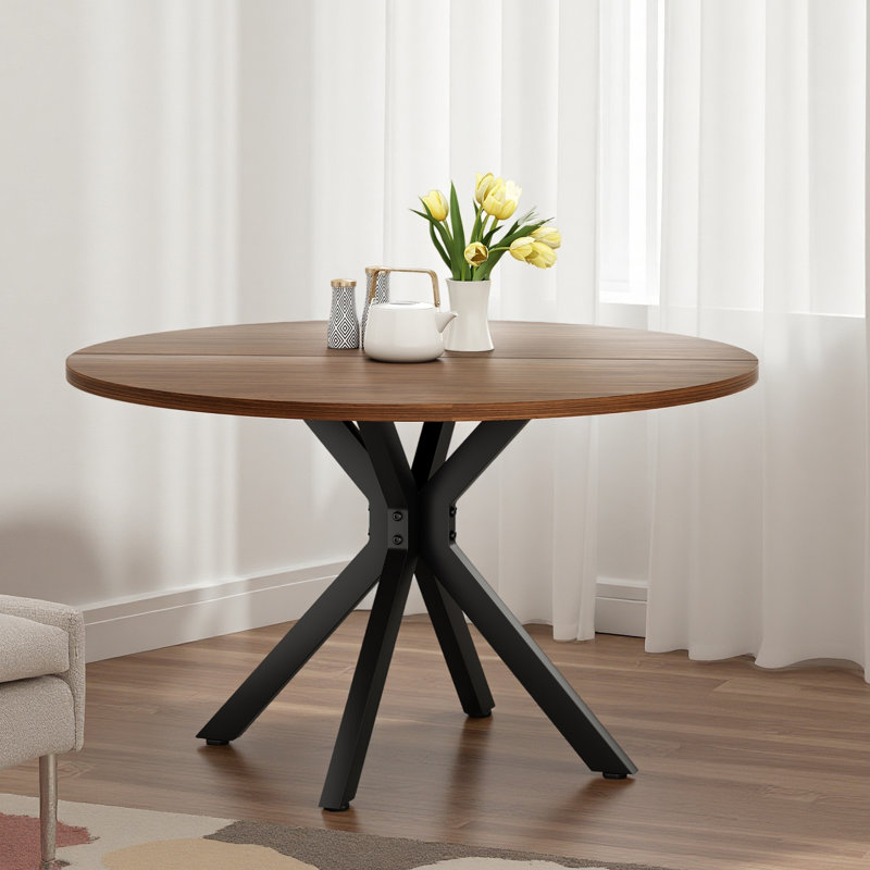 Table de salle à manger 47,2 "en bois massif pour 4 à 6 personnes avec base piédestal entrecroisée