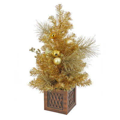 36" Merry Christmas Decorated Gold Table Top Tree, 35 Warm White LED Lights