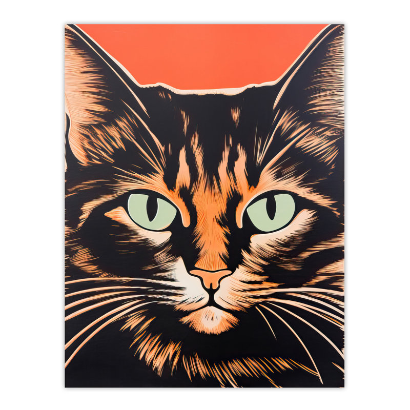 Wall Art Print Tortoiseshell Cat Screen Artwork Spot Block Colour Duotone Retro Riso Interior Design Poster