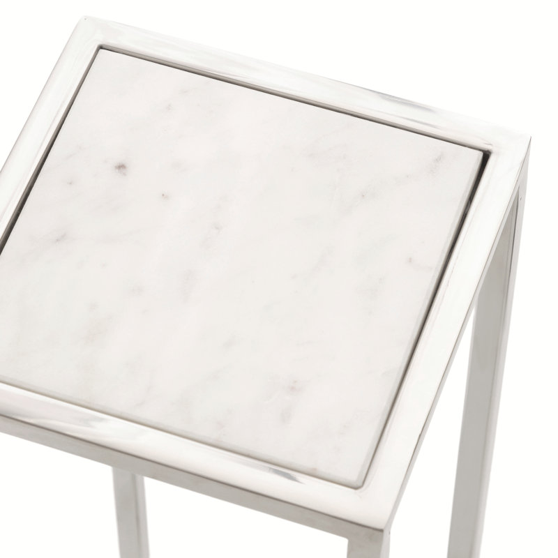 Table de bout Marisol, Plateau en marbre blanc / base argentée