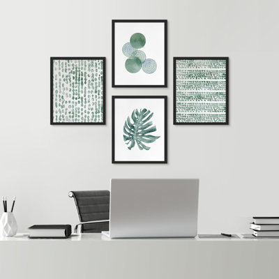 Forêt verte pastel aquarelle variété - ensemble de 4 reproductions de cadres photo simples