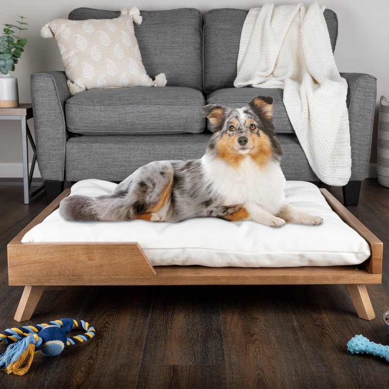 PETMAKER Elevated Dog Bed - Indoor Dog Bed With Frame And Soft Cushion - Mid-Century Modern Wood Dog Bed, Natural