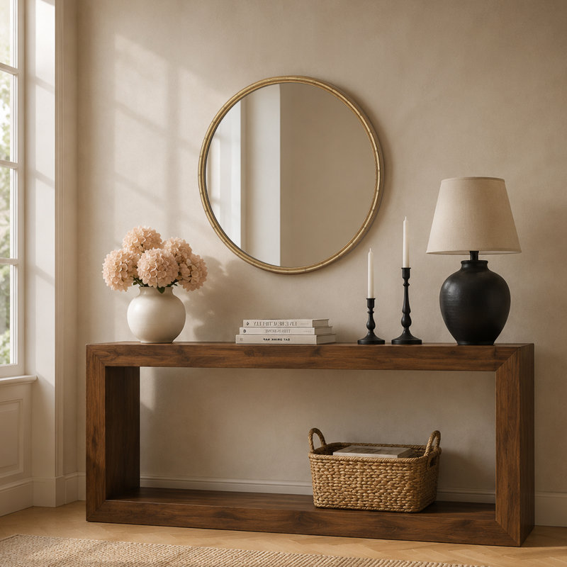 Bamboo Textured Round Wall Mirror, 32"
