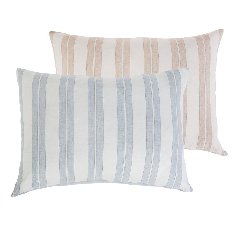 Carter Denim Stripe Ivory Cotton-Linen Reversible Throw Pillow