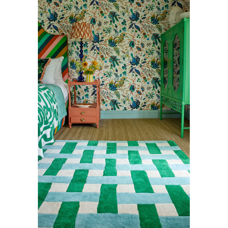 Hand Tufted Wool Geometric Area Rug in Emerald/Aquamarine, Rectangle 8'2" x 11'6"