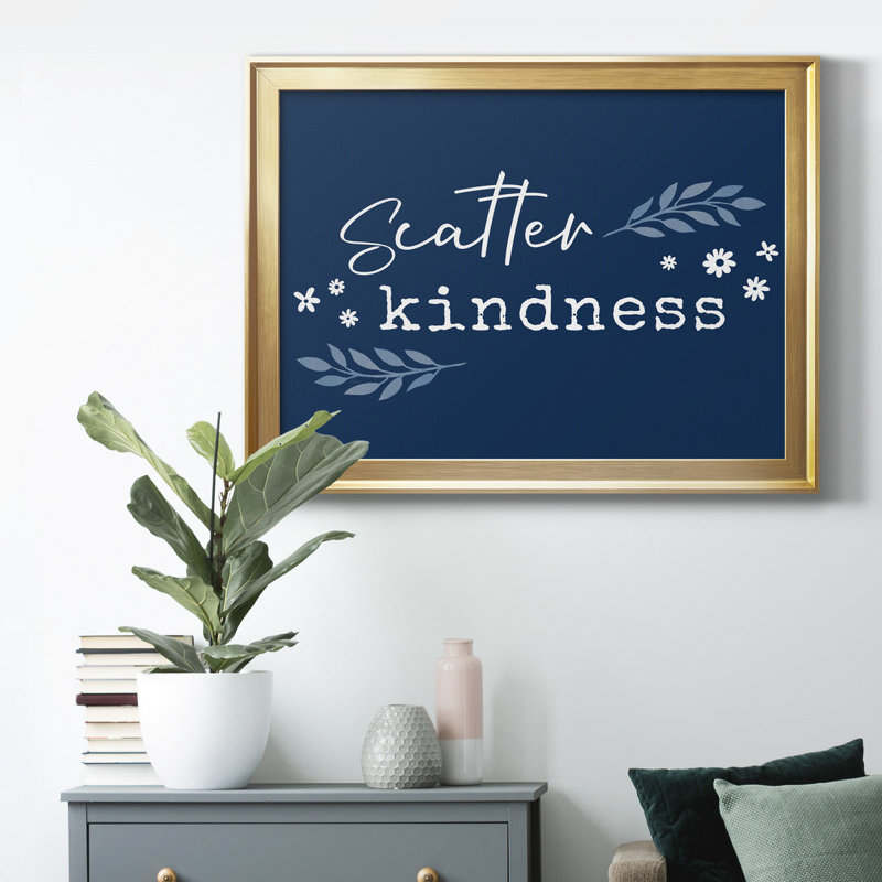 Kindness - Cadre photo, art textuel, H 26,5 po x l 36,5 po x P 1,5 po, Toile avec cadre doré, Pas de tapis