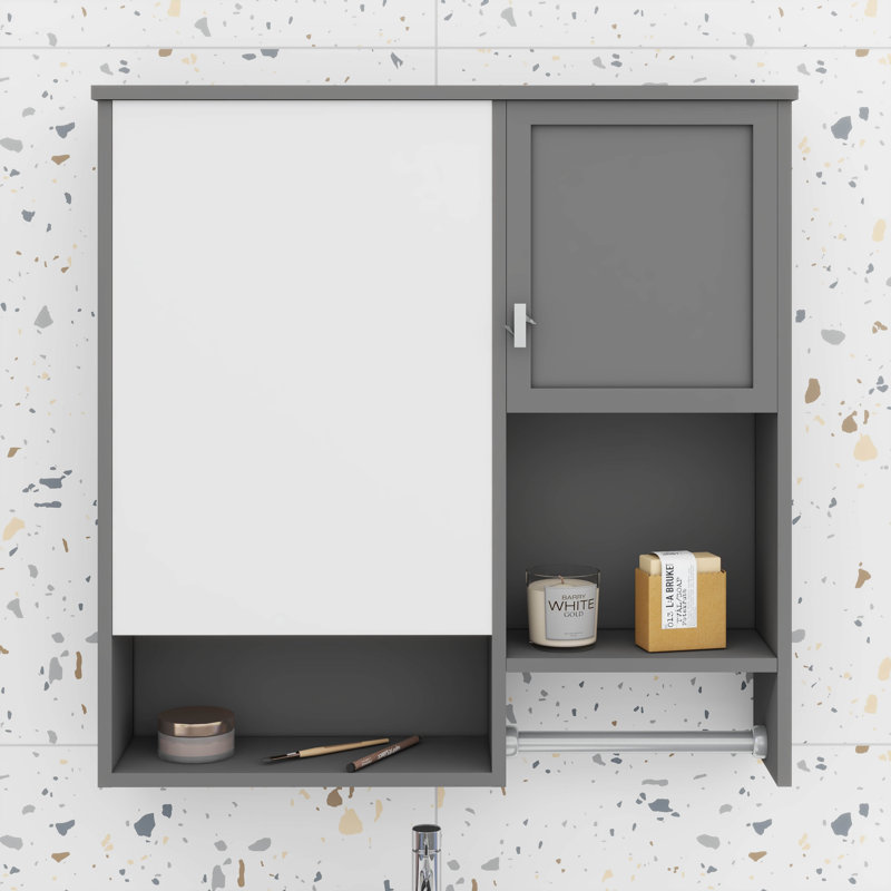 Armoire à pharmacie de salle de bain avec miroir, tablette réglable et barre à serviettes