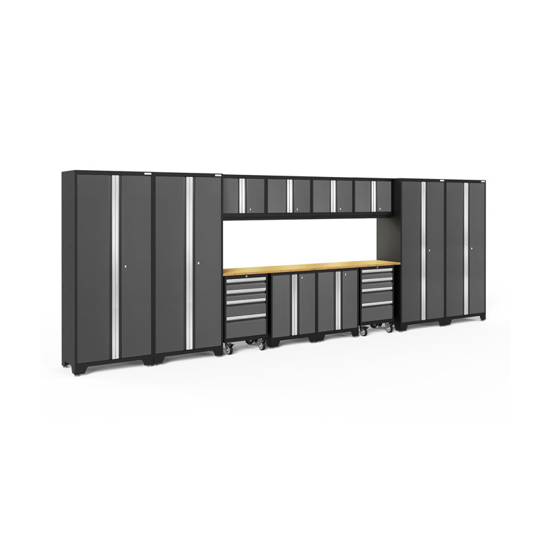 Ensemble de 14 armoires de rangement Bold Series H 77 po x l 216 po x P 18 po, Bambou, gris