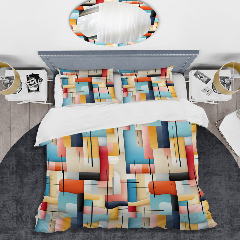 Ensemble de housse de couette en microfibre multicolore Ameliyah, Housse de couette pour grand lit et 2 taies décor