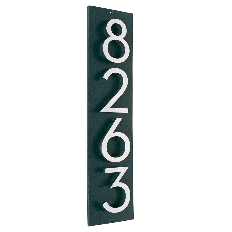 Floating Modern 3" Number Vertical Address Plaque (4 Digits), Hunter Green, Yes, Satin Nickel Two Tone