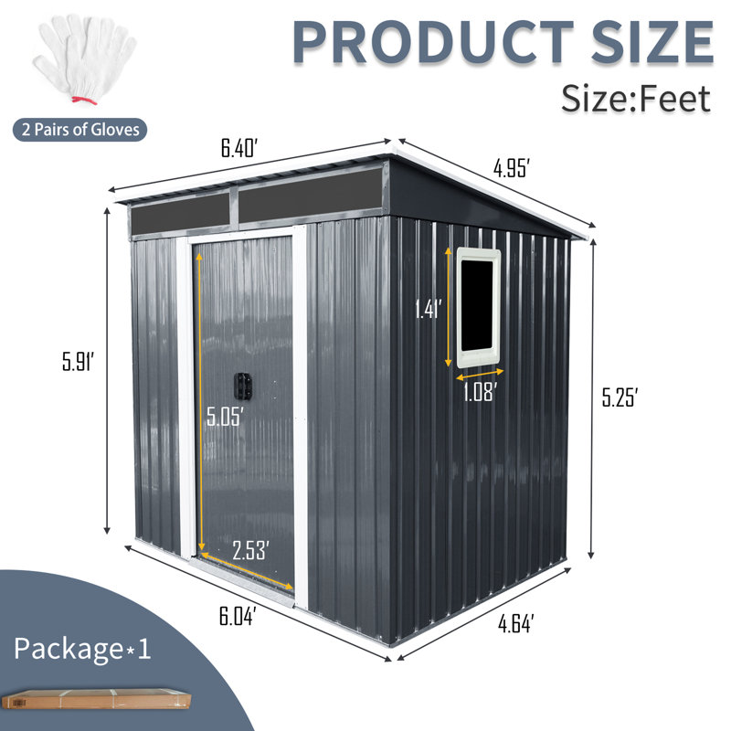 6Ft By 5Ft Metal Storage Room - & Waterproof With Gloves Garden Shed 6X5ft All-Weather Transparent Plate, Black