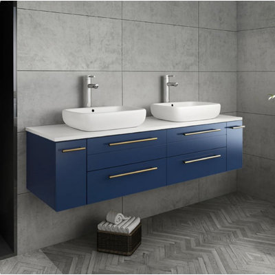 Stella Fresca 60"" Wall-Mounted Double Sink Bathroom Vanity Set - Royal Blue -  FCB6160RBL-VSL-D-CWH-V