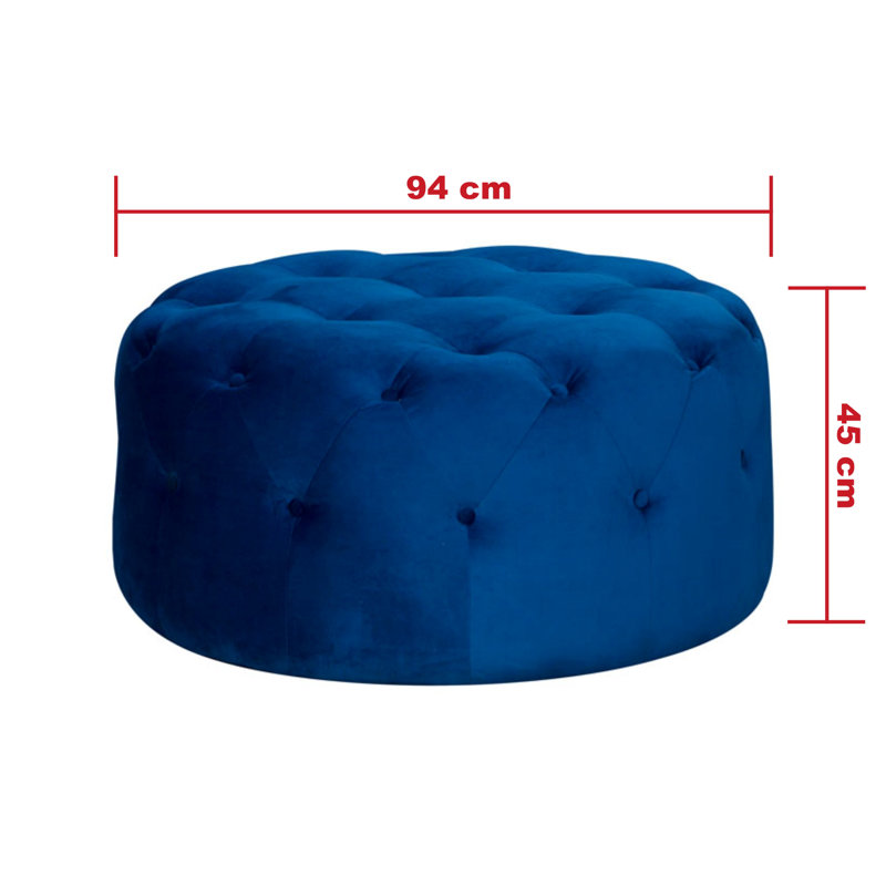 Wendell 94cm Wide Tufted Round Solid Colour Cocktail Ottoman, Navy blue