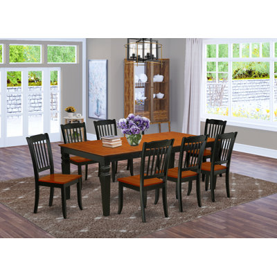 9 Piece Dining Room Furniture Set Includes a Rectangle Kitchen Table with Butterfly Leaf and 8 Dining Chairs, Black & Cherry