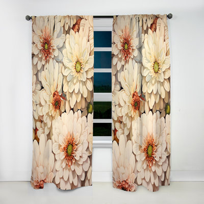 Winslowe Minimalism Beige Zinnias Collage III - Traditional Velvet Curtain - Room Darkening - 1 Panel