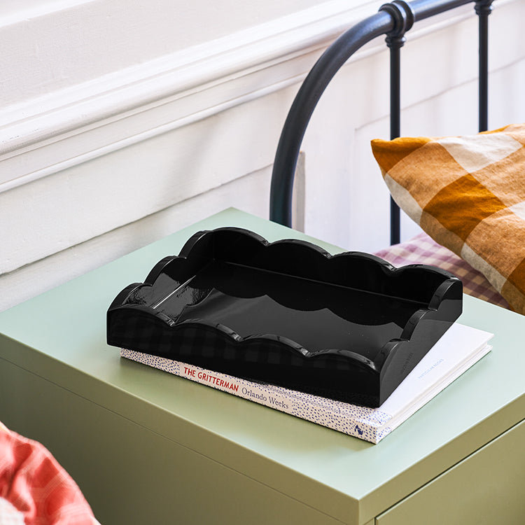 11x8 Scalloped Tray, Eau de Nil/Khak