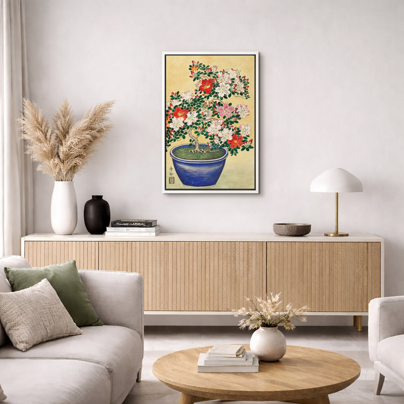 «Blooming Azalea Bonsai», art floral de nature morte, impression sur toile encadrée, H 36 po x l 24 po x 1,5 po