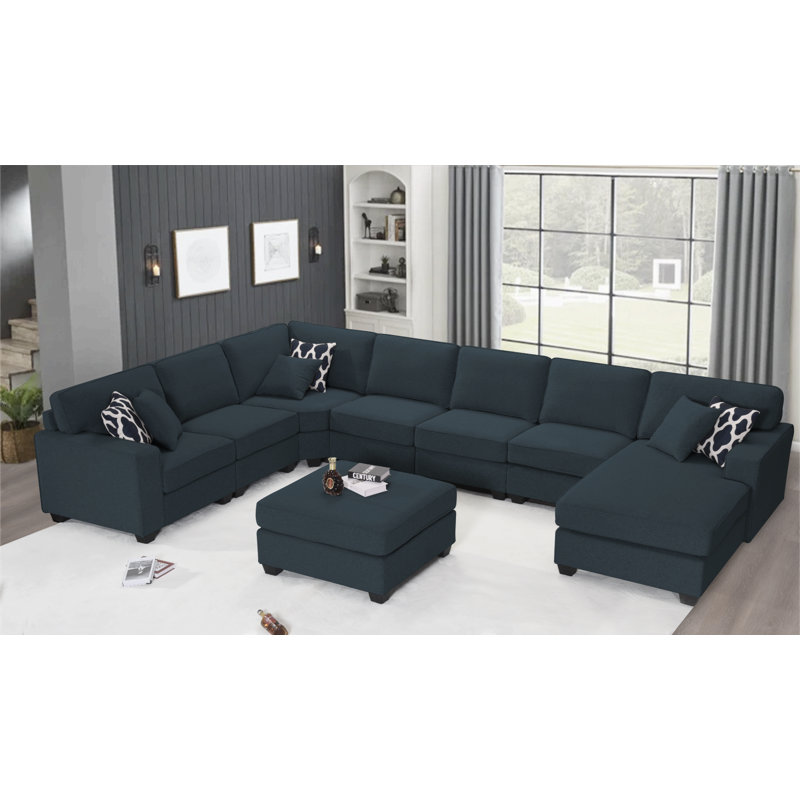 165.7" Wide Reversible Modular Sectional with Ottoman, Charcoal Polyester Blend