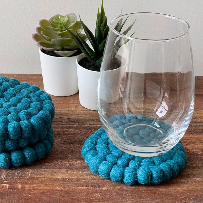 Ensemble de sous-pieds et sous-verres en feutre fabriqués à la main, brun bois flottant, Bleu