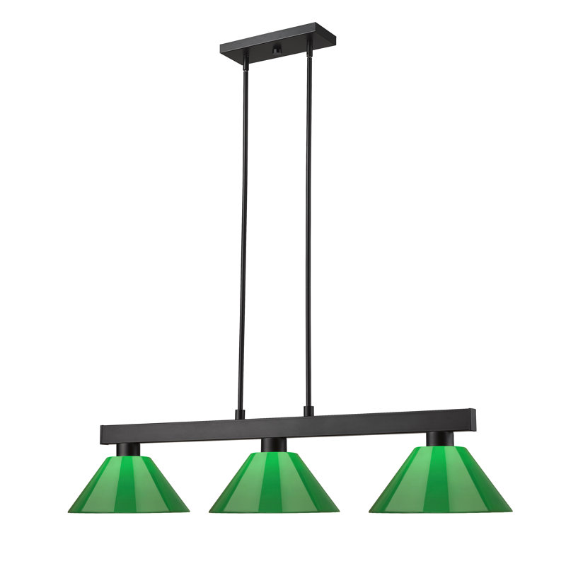 Lustre linéaire moderne à 3 lumières pour îlot de cuisine Caine, Vert, Noir mat