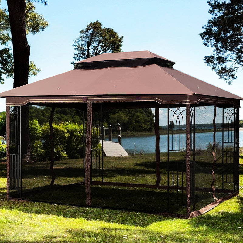 Toit de jardin 13x10 avec toile imperméable - Toit brun, grand support stable et
